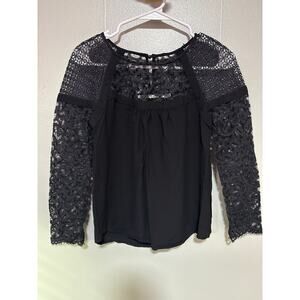 Twelfth Street by Cynthia Vincent Lace Blouse Womens Petite Black Boho Top